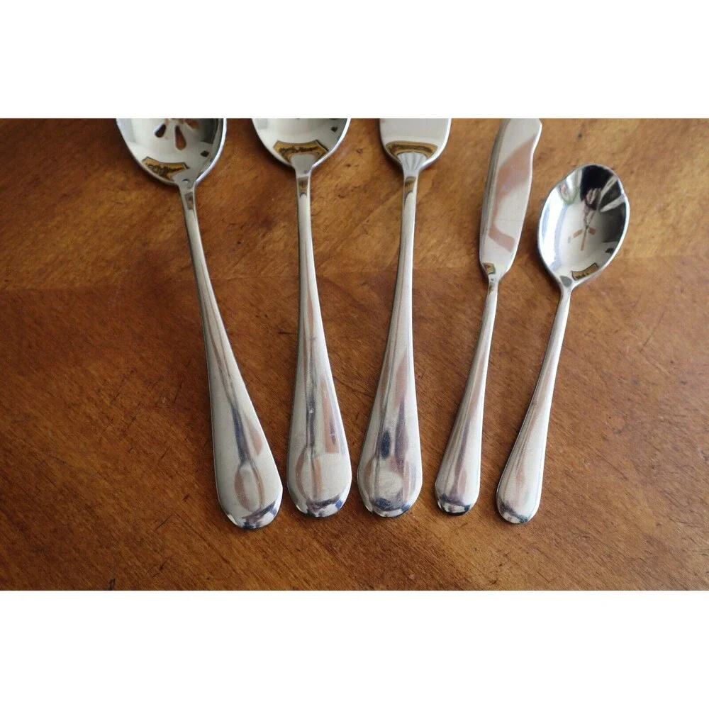 Lot 5 Oneida ICARUS Stainless Glossy Serving Spoon Pierced Solid Meat Fork China